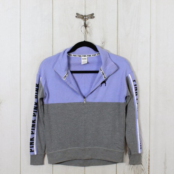 Victoria Secret's Pink High Neck Half Zip Purple Gray Pullover Sweatshirt Size S - Picture 8 of 12